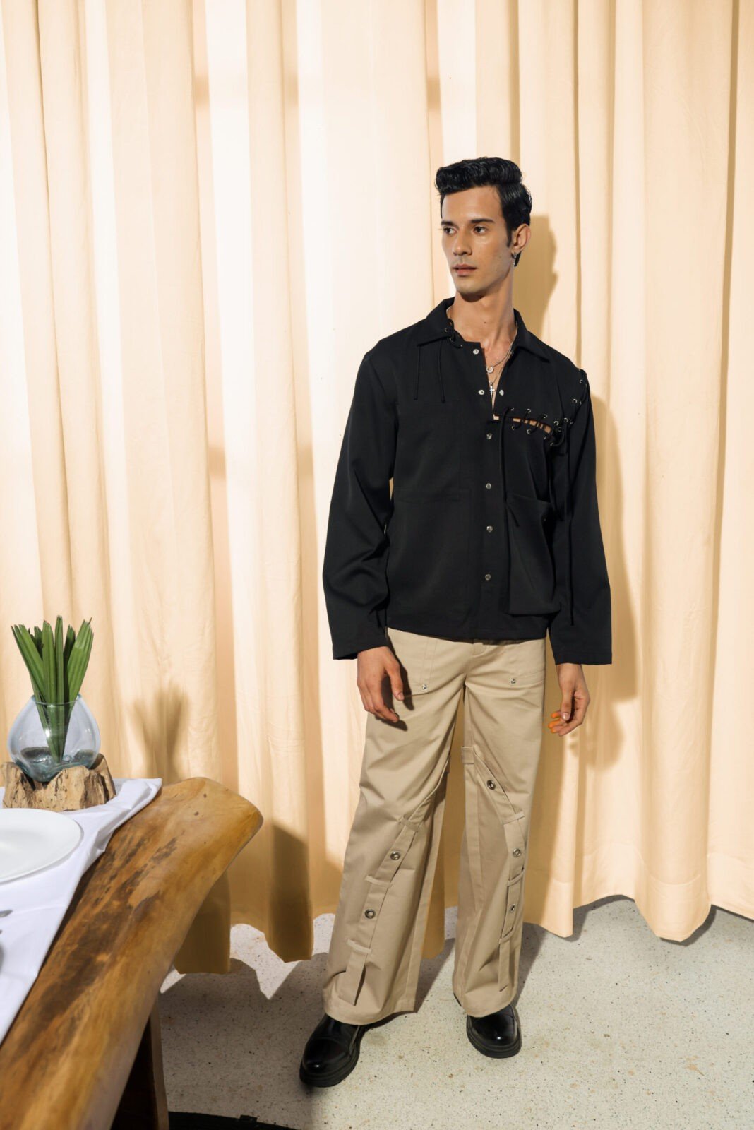 Beige panel pants