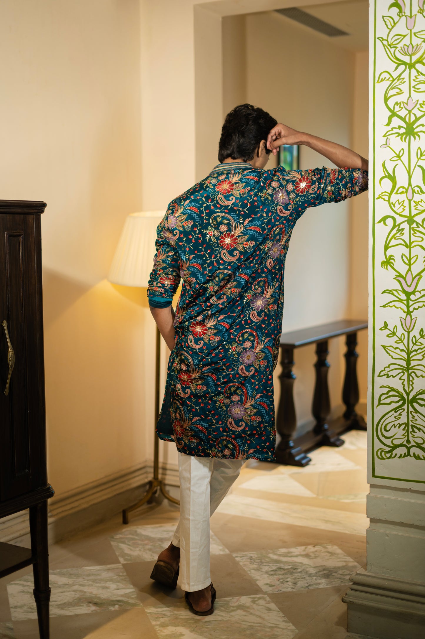 Navy Blue Printed Kurta