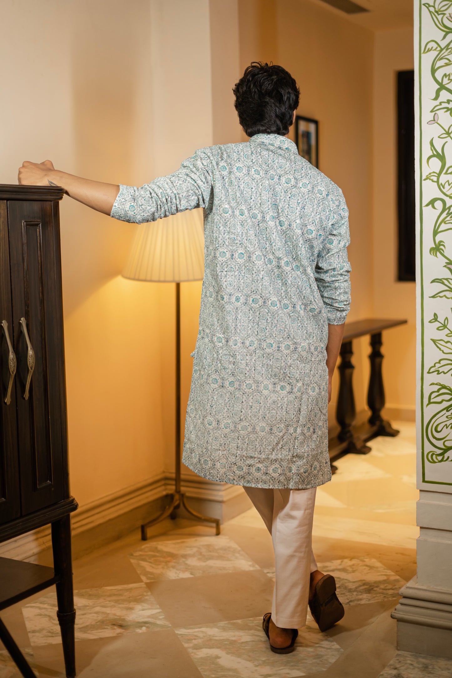 Aqua Blue Printed Kurta