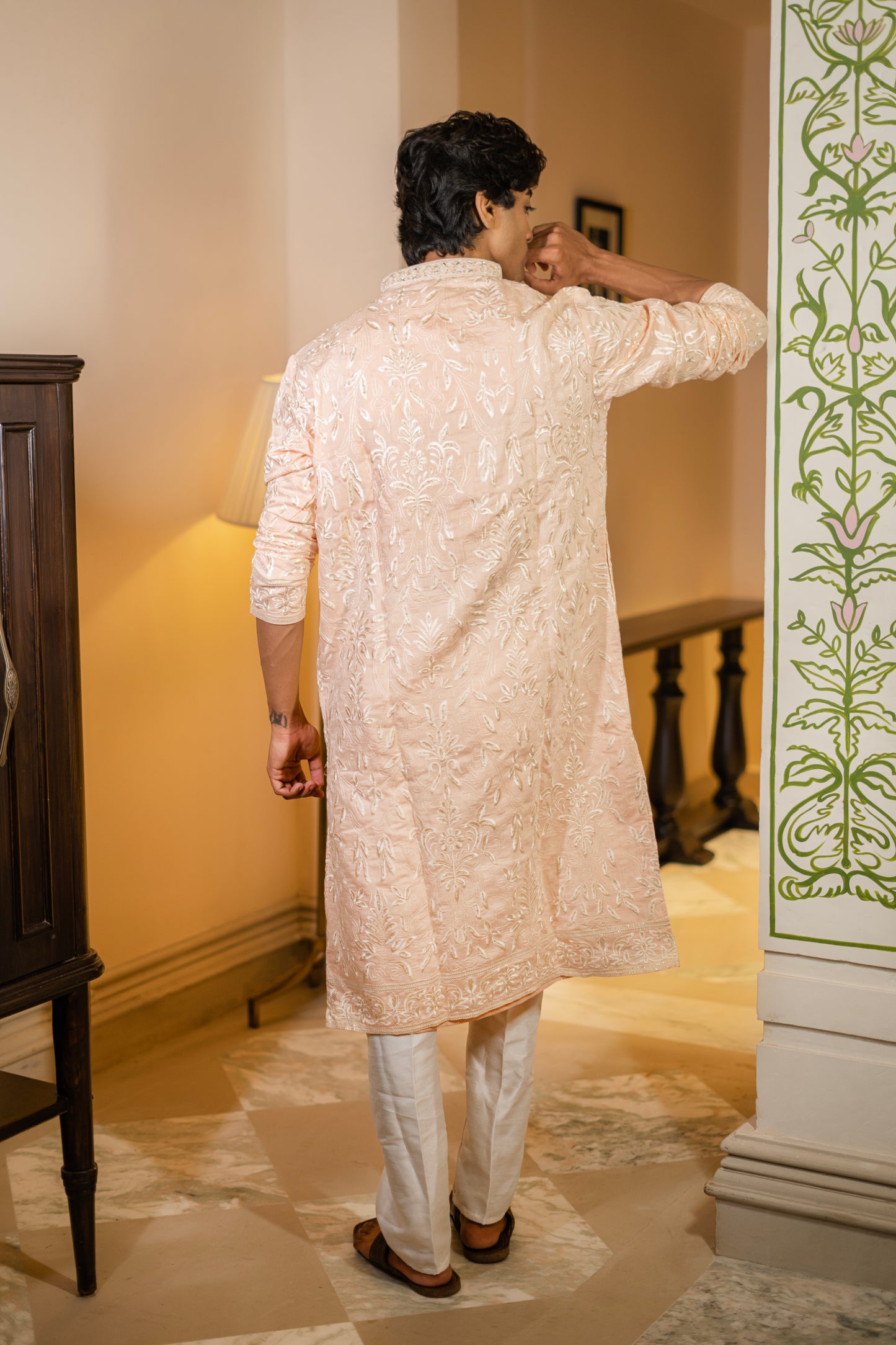 Blush Pink Thread & Mirror Work Kurta