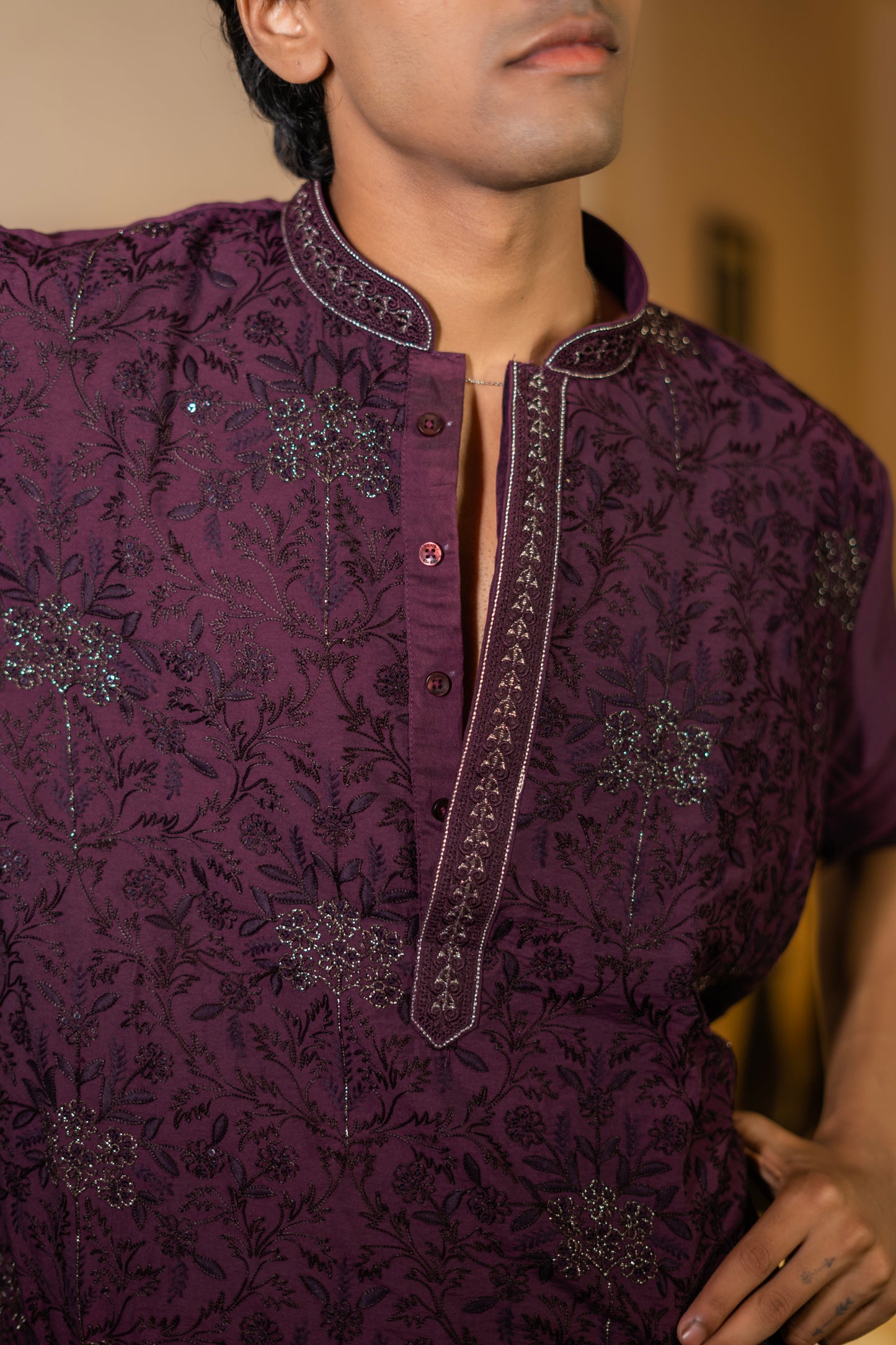 Deep Plum Embroidered Kurta