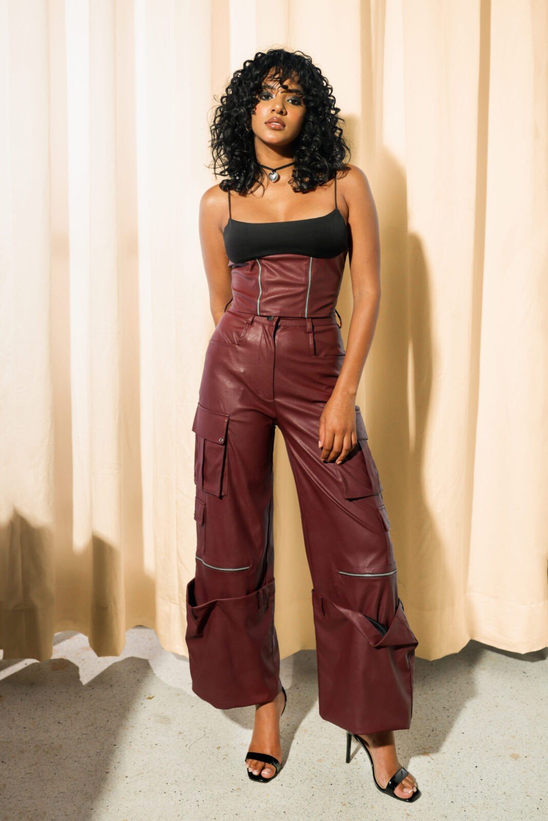 Maroon leather pants