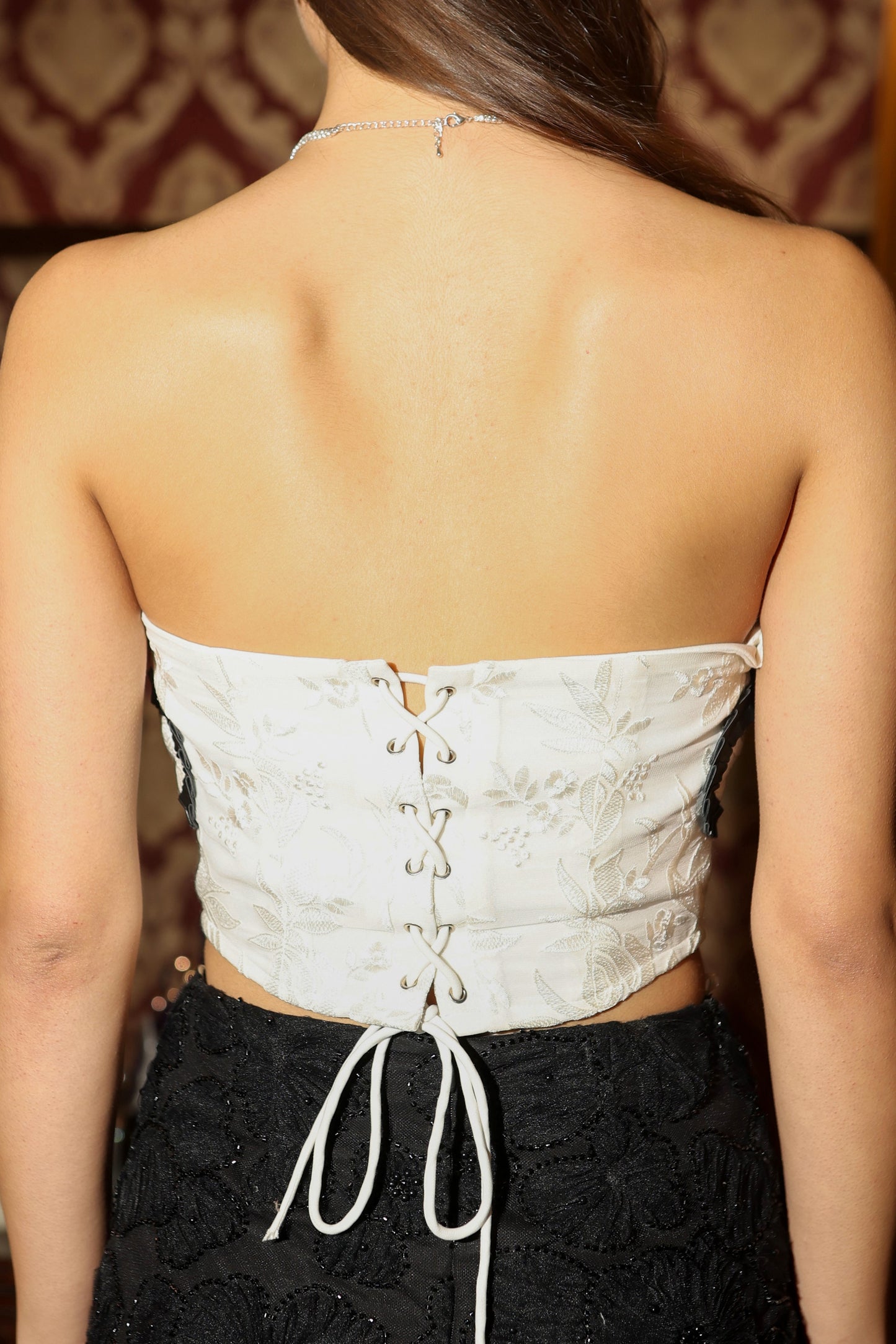 White leather detailing corset top