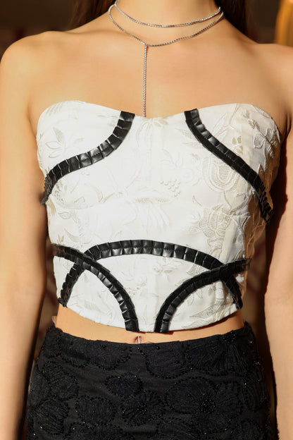 White leather detailing corset top