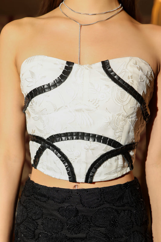 White leather detailing corset top