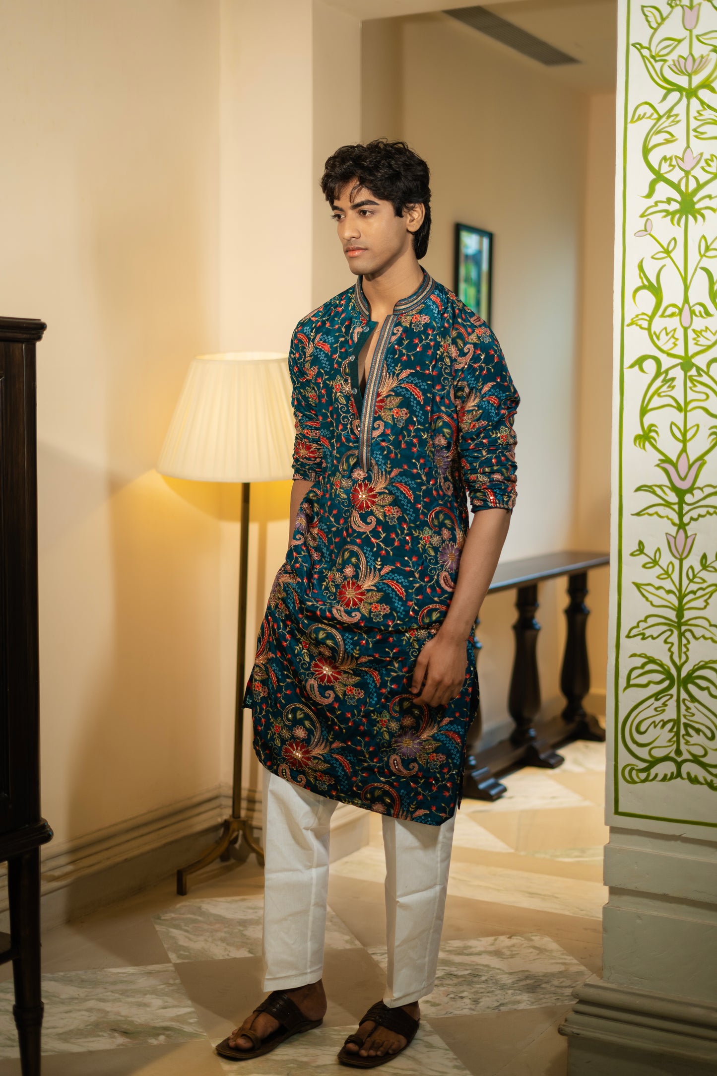 Navy Blue Printed Kurta