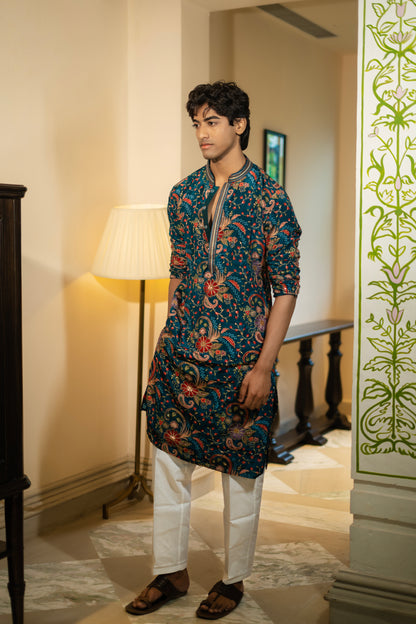 Navy Blue Printed Kurta