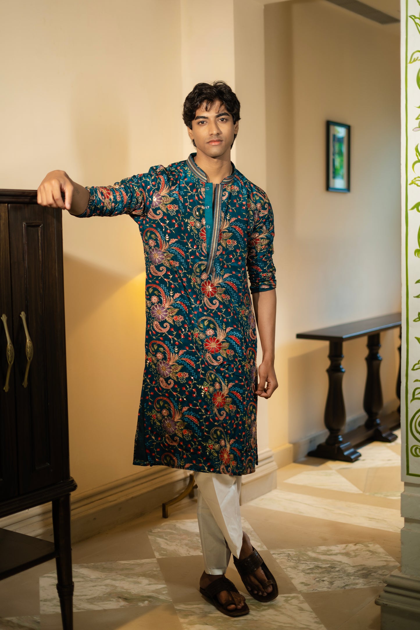 Navy Blue Printed Kurta