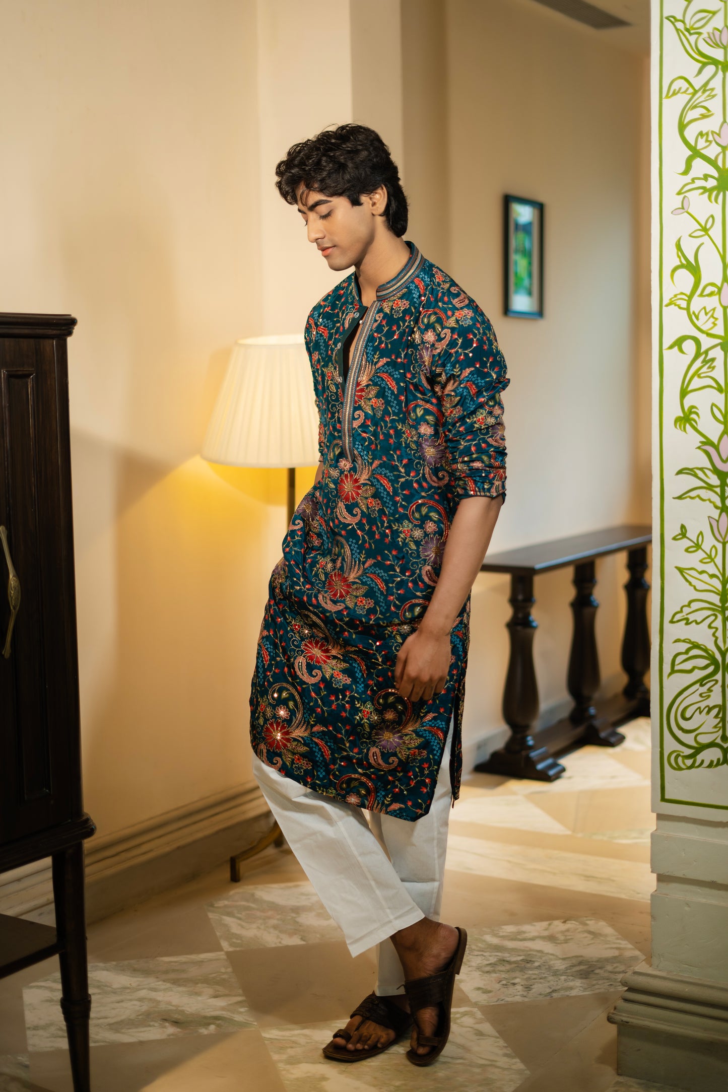 Navy Blue Printed Kurta