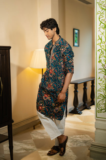 Navy Blue Printed Kurta