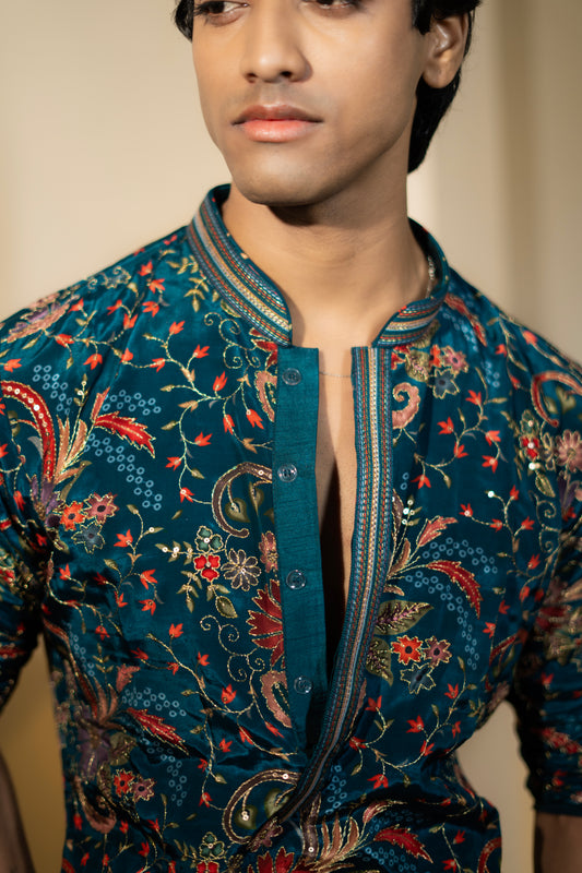 Navy Blue Printed Kurta