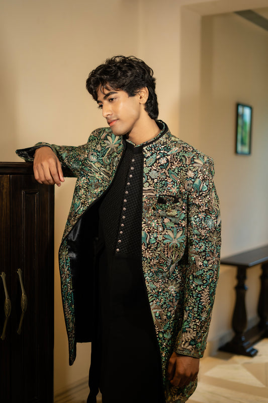 Forest-Inspired Embroidered Bandhgala Set