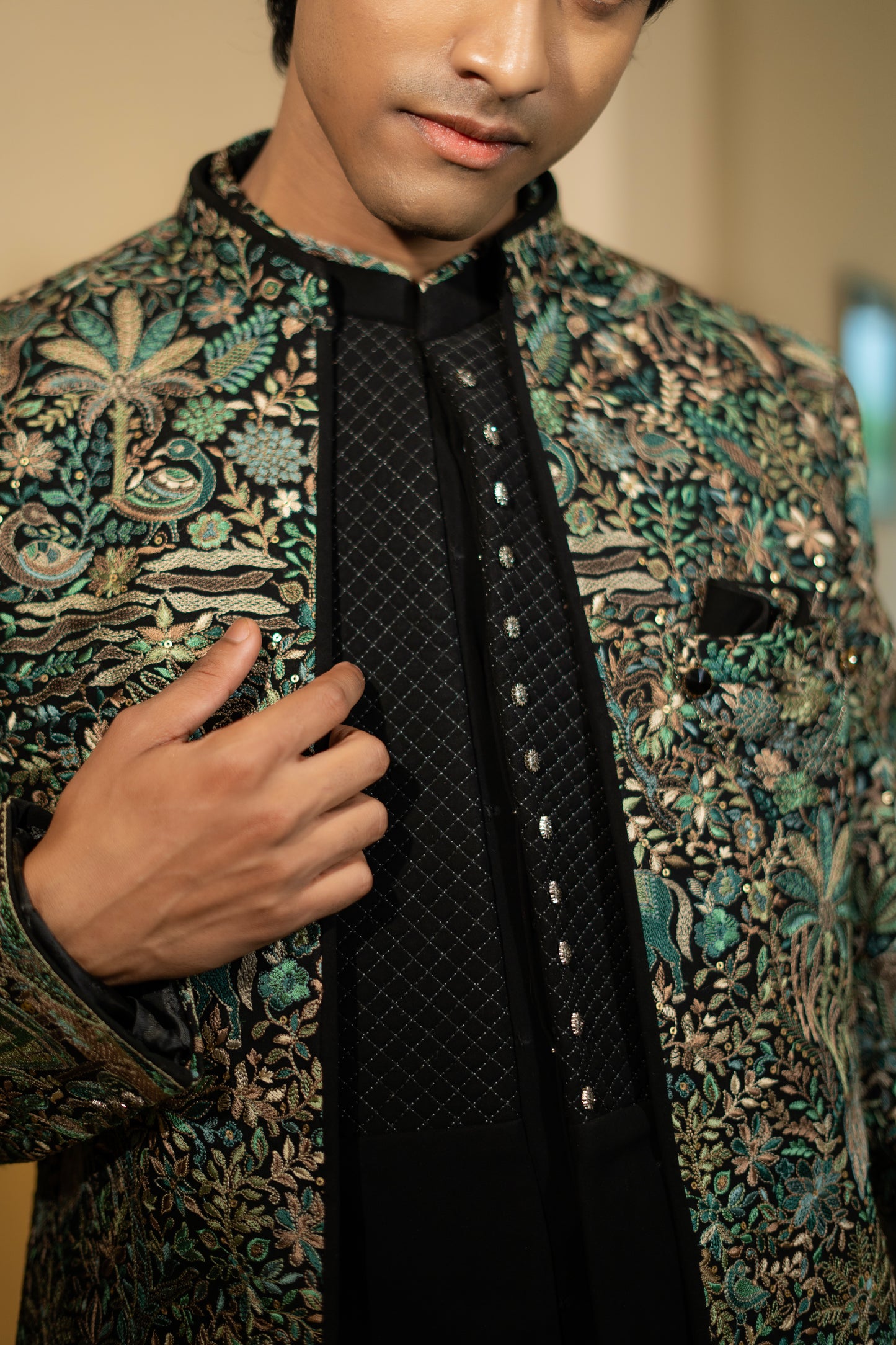 Forest-Inspired Embroidered Bandhgala Set