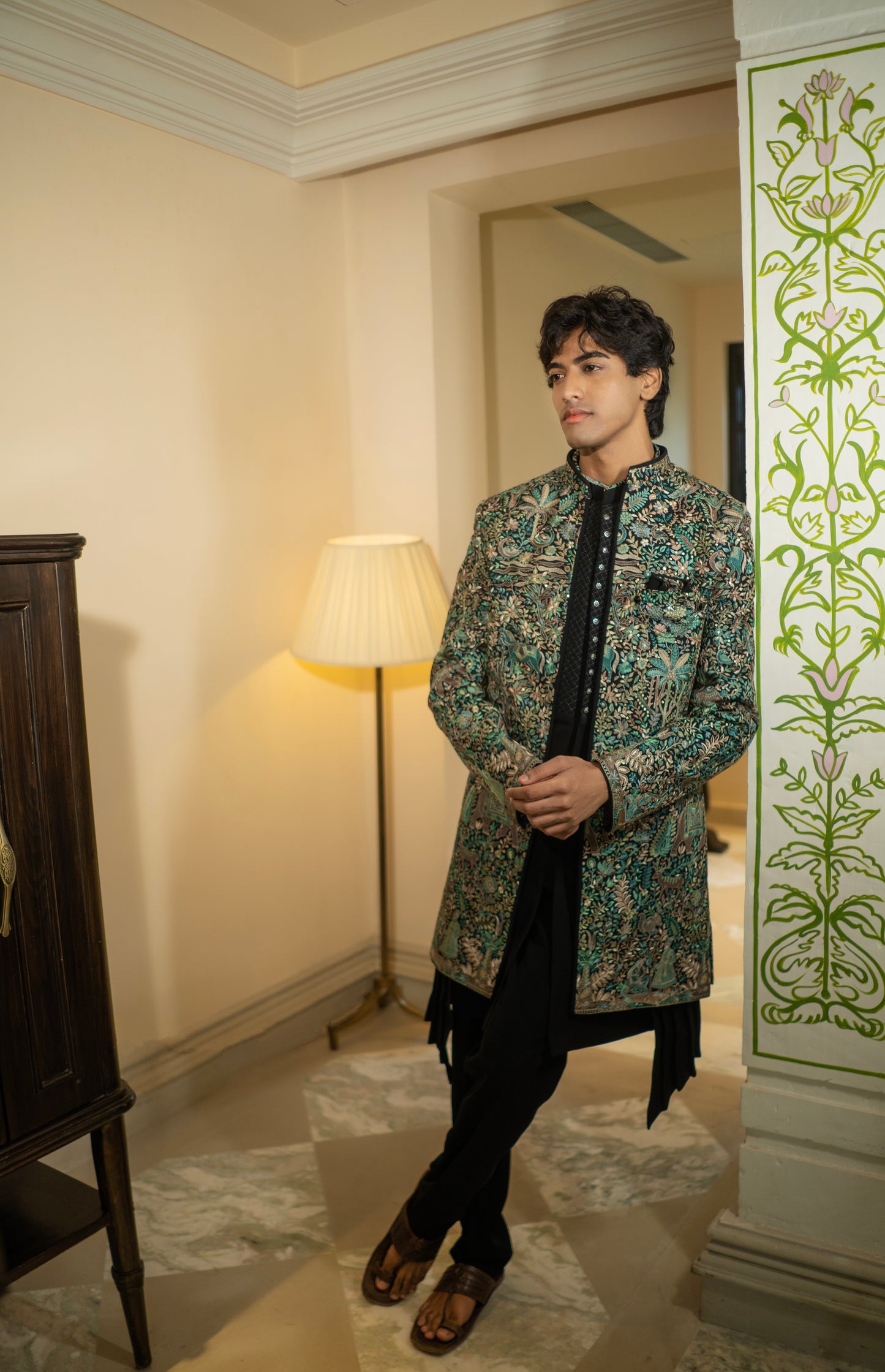 Forest-Inspired Embroidered Bandhgala Set