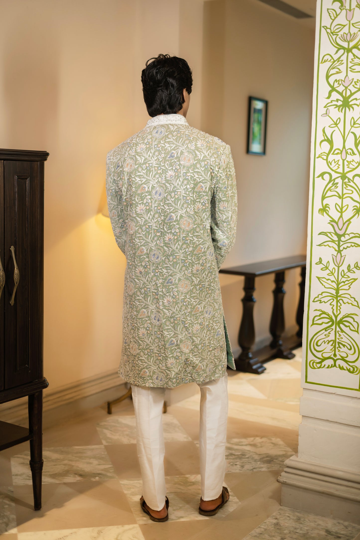 Sage Green  Hand Embroidered Bandhgala Set