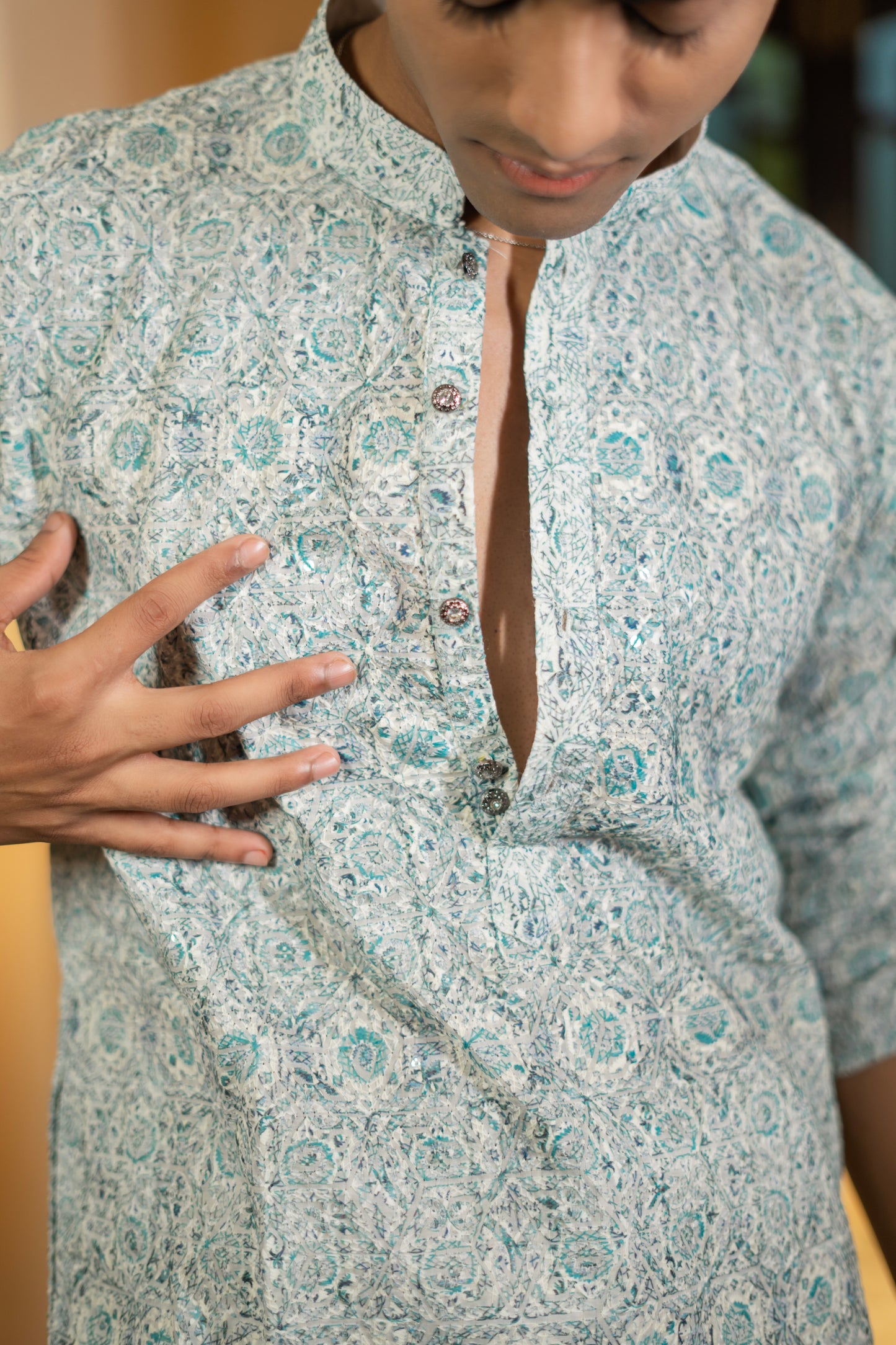 Aqua Blue Printed Kurta