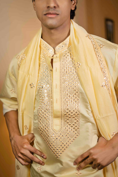 Lemon Yellow Mirror Embroidered Kurta