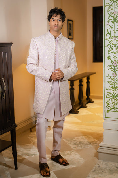 Lavender Zari Embroidered Bandhgala Set