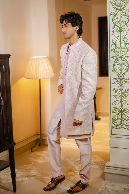 Lavender Zari Embroidered Bandhgala Set