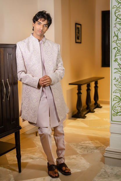 Lavender Zari Embroidered Bandhgala Set
