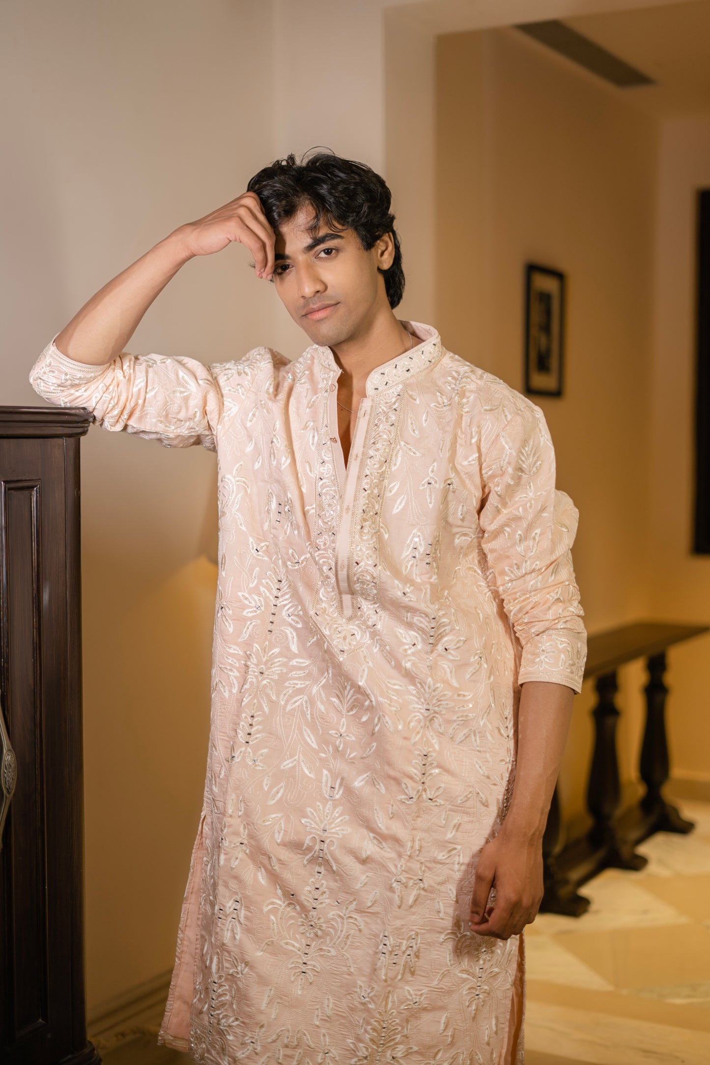 Blush Pink Thread & Mirror Work Kurta