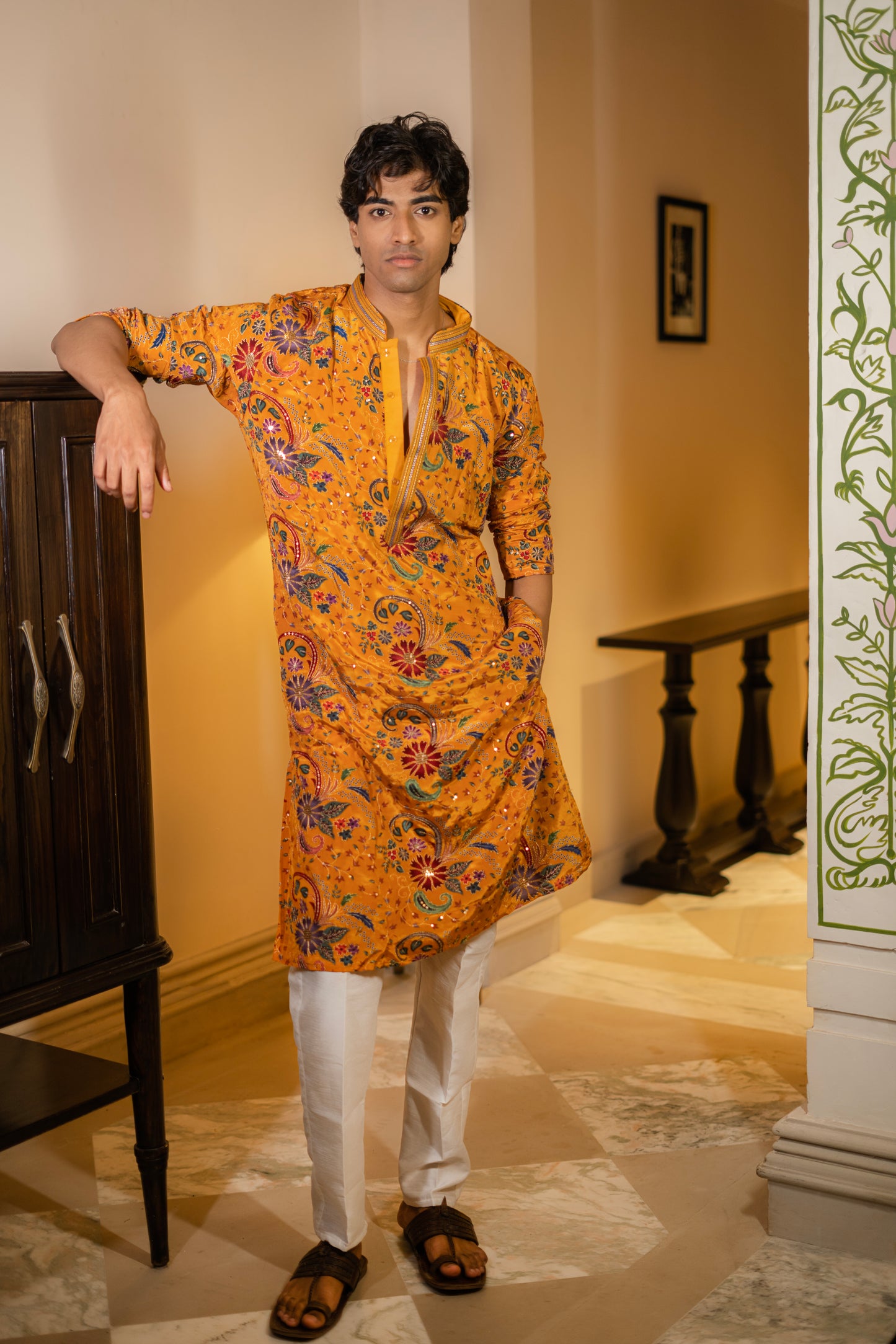 Mustard Yellow Printed Kurta