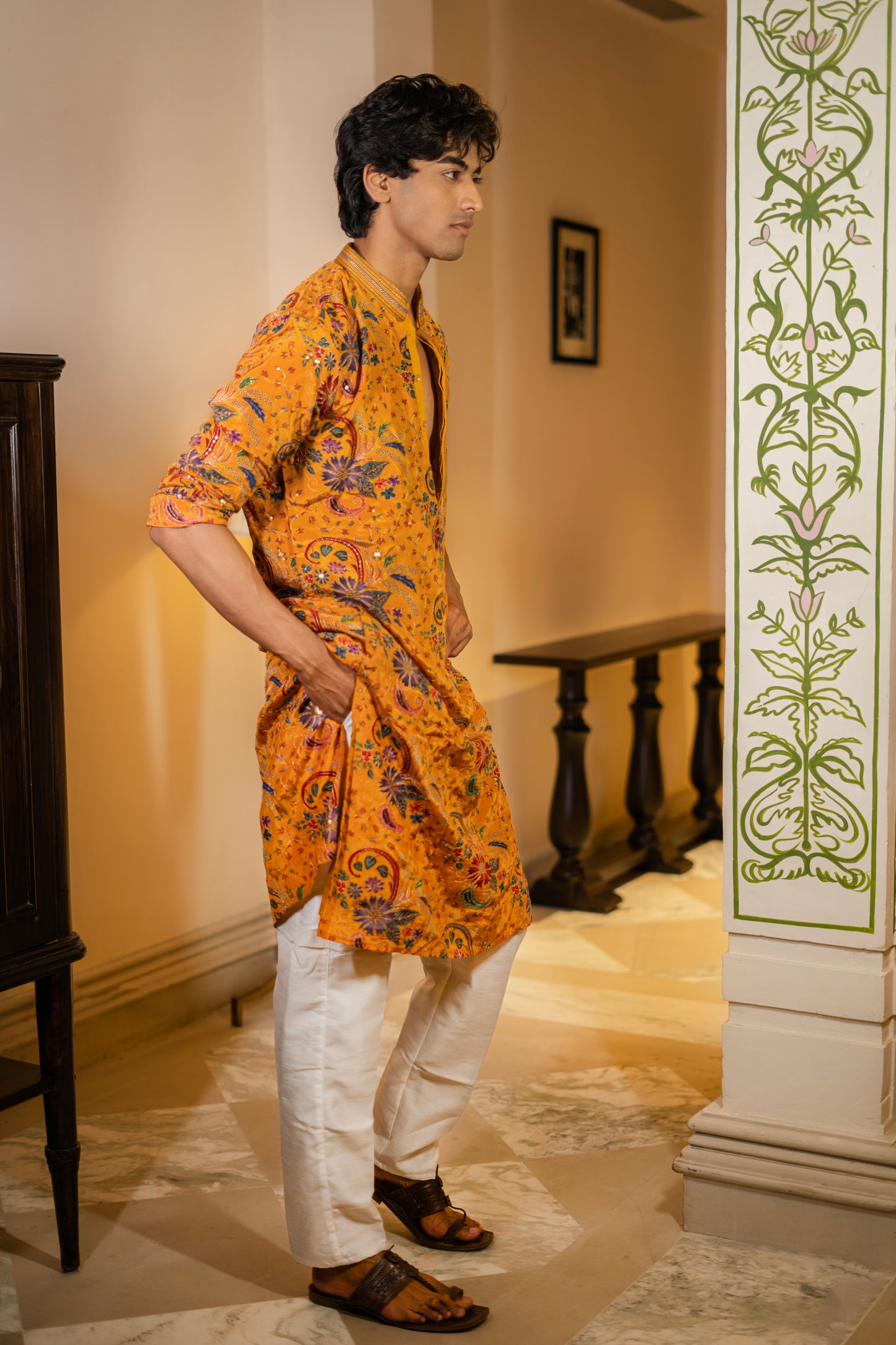 Mustard Yellow Printed Kurta