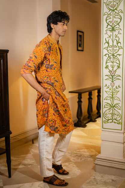 Mustard Yellow Printed Kurta