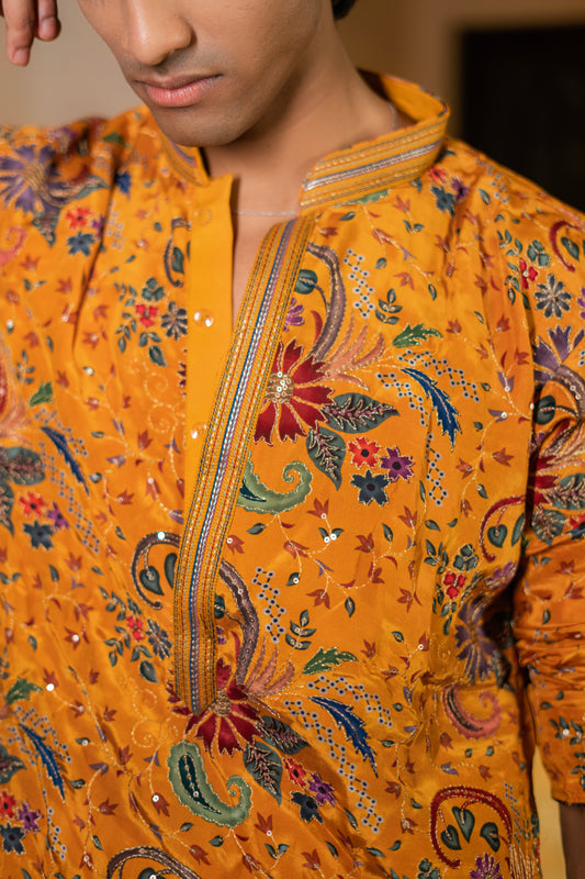 Mustard Yellow Printed Kurta