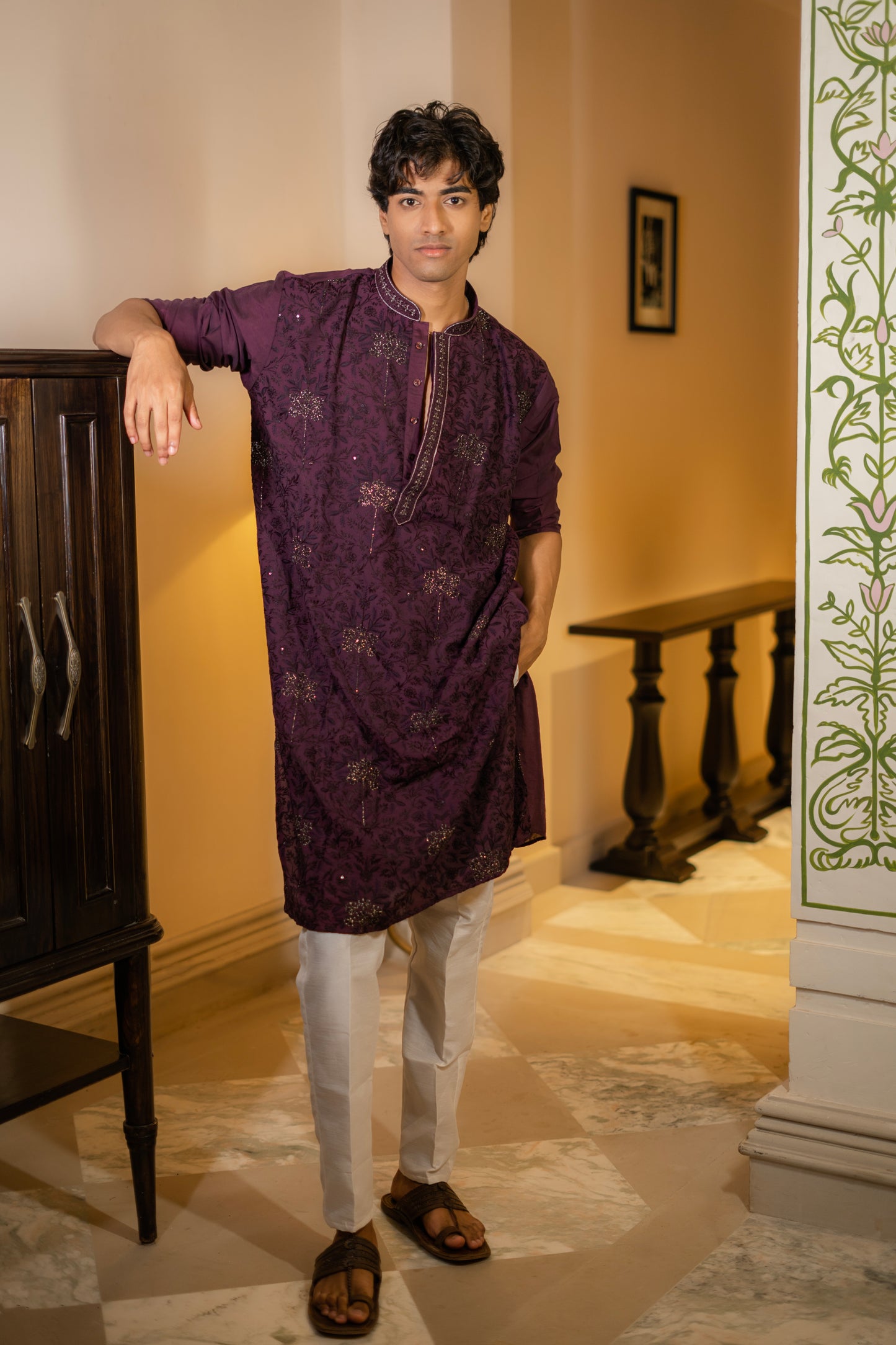 Deep Plum Embroidered Kurta