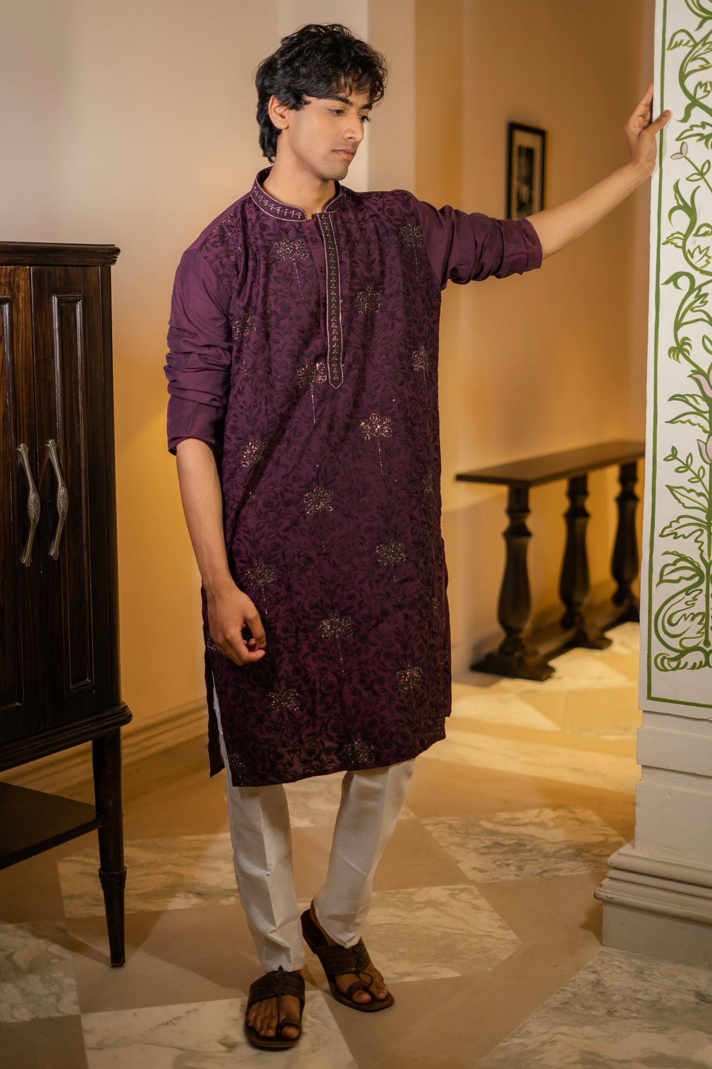 Deep Plum Embroidered Kurta