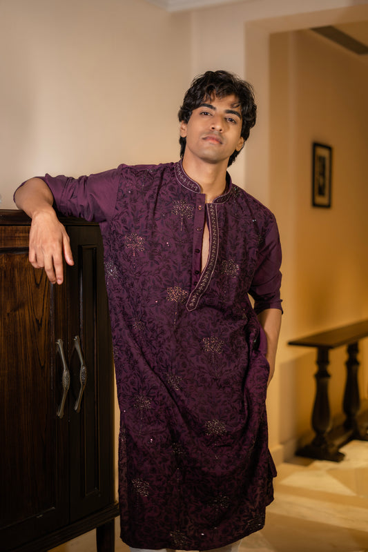 Deep Plum Embroidered Kurta
