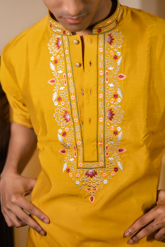 Mustard Multicolor Embroidered Kurta