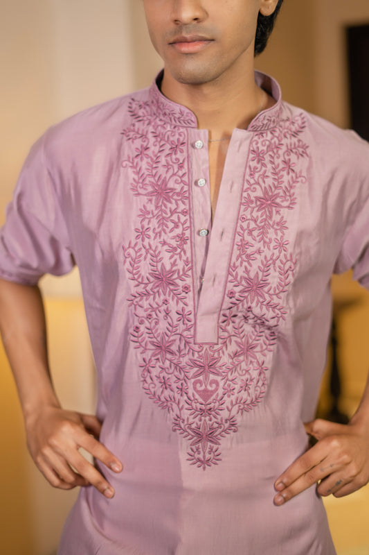 Mauve Pink Thread Embroidered Kurta